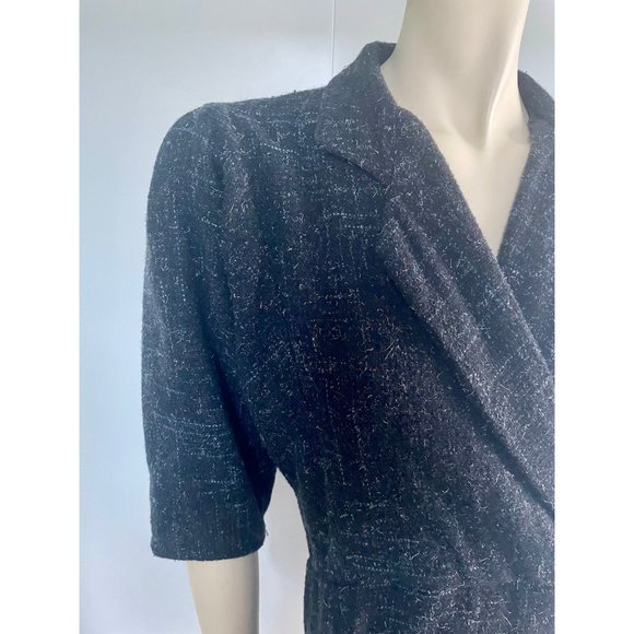 1980s Wool Dress, Size Medium, ELL-JAY Juniors Canada, V-Neck Black Winter Dress - Picture 5 of 11